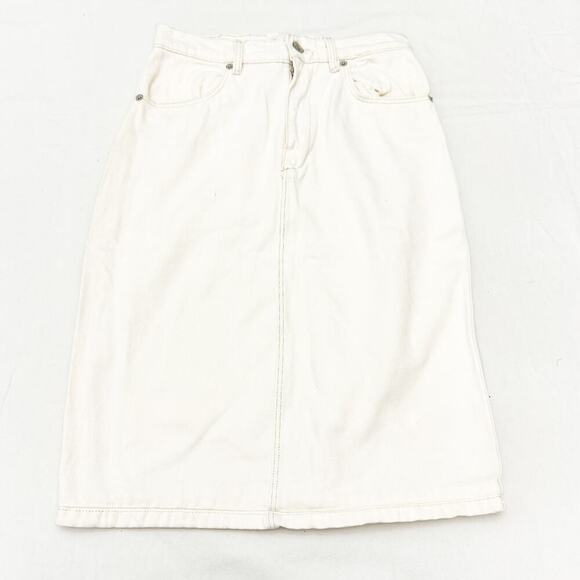 Zara Off White Midi Length Below The Knee Denim Jean Skirt Cream Size L - Picture 1 of 4